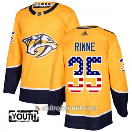Barn Ishockey Nashville Predators Tröja Pekka Rinne 35 Adidas 2017-2018 Guld USA Flag Fashion Authentic